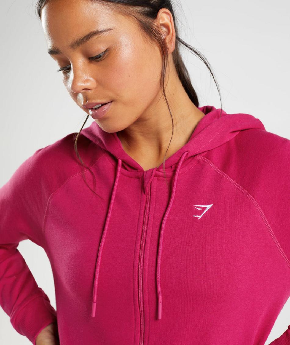 Bluzy Z Kapturem Damskie Gymshark Treningowe Zip Różowe | PL 2726NWY